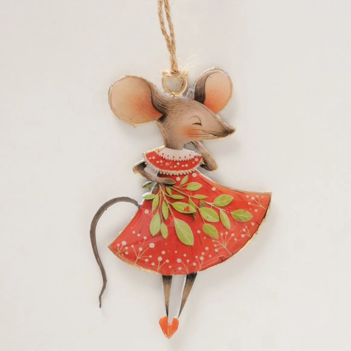 Weihnachtshänger Maus Mossy, Emaillehänger Maus mit Kleid oder Mantel, Boltze Home Collections