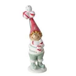 Wichtel Jingle mit Ballon, Weihnachtswichel Junge mit roter Mütze und grüner Hose, Boltze Home Collections