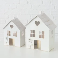 Windlicht Haus Mariele, Metallhaus weiß mit Herz und Blume, 27x35cm, Boltze Home Collections