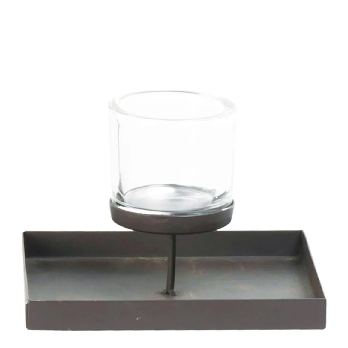 Windlicht Marlon quadratisch, Glaswindlicht mit Eisenschale, 20x20cm, WMG Grünberger