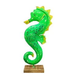 Windlicht Seepferdchen grün, Seepferdchen mit kleinem Türchen, 65cm, Metall