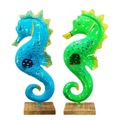 Windlicht Seepferdchen grün, Seepferdchen mit kleinem Türchen, 65cm, Metall