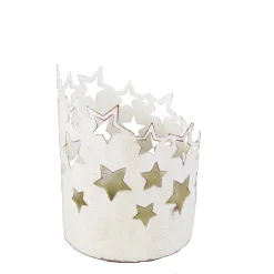 Windlicht Sterne, Metallwindlicht mit Sterne, creme used look, 16x11cm, Metall