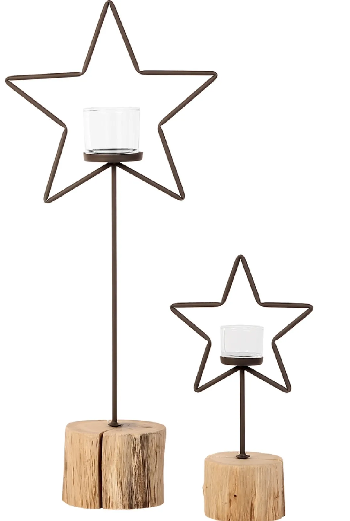 Windlicht Weihnachtsstern, Eisenstern auf rustikalem Holzfuß natur, 40cm, WMG Grünberger