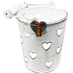 Windlicht Eimer mit Henkel und Herzen, Metalleimer weiß used look, 10x9cm