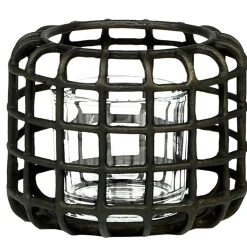 Windlicht Gitteroptik Zenon, Kerzenhalter antik look bronze, 16cm, WMG Grünberger