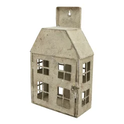 Windlicht Haus Shabby Chic grau, 20x35cm, Metallhaus im Hollandstil, zum Hängen oder Stellen