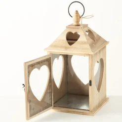 Windlicht Jules mit Herz, Holzlaterne 14x14x24cm, Boltze Home Collections