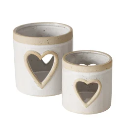 Windlicht Noomi mit Herz, Windlicht mit Farbrand, Steingut, naturtöne, 8cm, Boltze Home Collections
