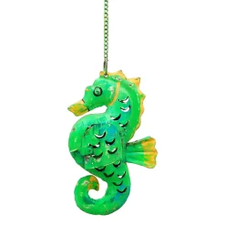 Windlicht Seepferdchen zum Hängen grün, Seepferdchen mit kleinem Türchen, 22cm, Metall