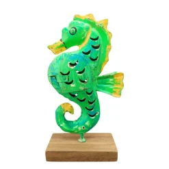 Windlicht Seepferdchen grün, Seepferdchen mit kleinem Türchen, 24cm, Metall