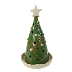 Windlicht Tannenbaum mit Stern, grüner Tannenbaum mit Schale, 30cm