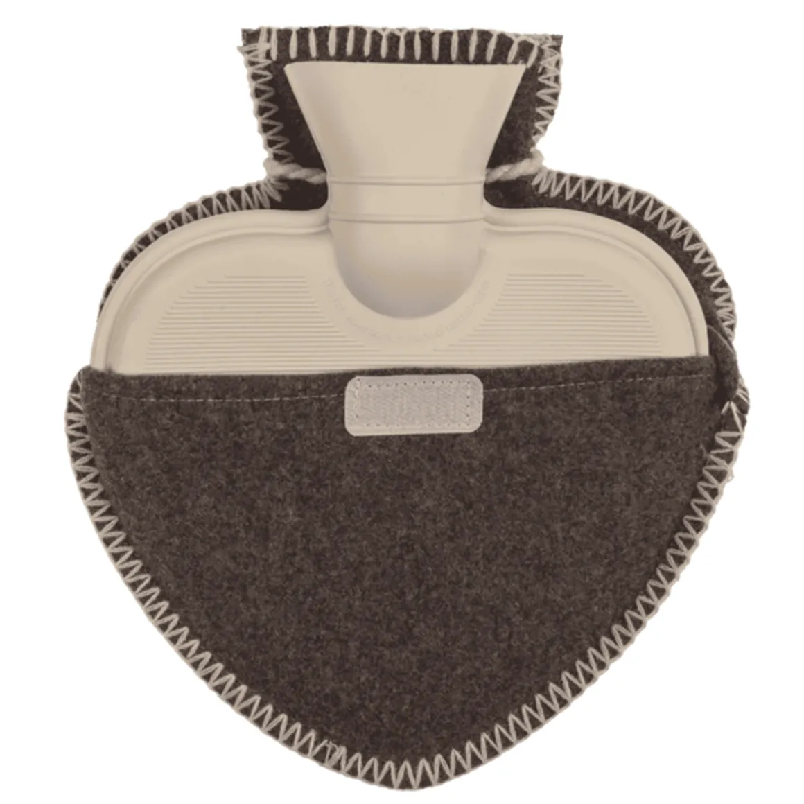 Wärmflasche in Herzform braun-grau, Filzüberzug mit Kordel