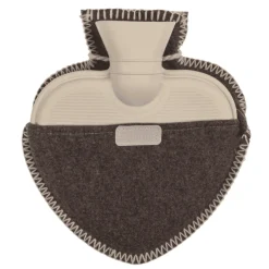 Wärmflasche Landhaus Hirsch, Herzform, Filzbezug mit Hirschmotiv und Kordel, braun-grau