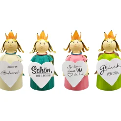 Zaunhocker Engel Schutzengel, Metallengel mit Krone und Schild: Herzlichen Glückwunsch, 21cm