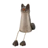 Zaunhocker Katze braun, Keramikkatze mit Schlackerbeine, 18cm