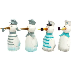 Zaunhocker Matrose Möwe, Metallvogel mit Pfeife und Ringelshirt, used look, 20cm