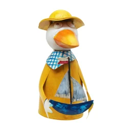 Zaunhocker Möwe, Metallmöwe mit Regenmantel und Schiff, 15x21cm