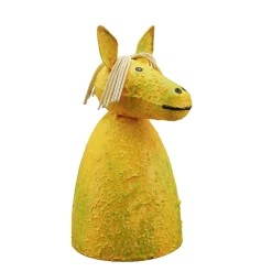 Zaunhocker Bauernhoftier Pferd used look, kleines Metallpferd gelb, 18cm