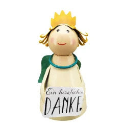 Zaunhocker Engel Schutzengel, Metallengel mit Krone und Schild: Ein herzliches Danke, 16cm