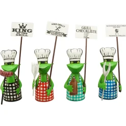 Zaunhocker Frosch Grill-BBQ, Metallfrosch mit Schild: Männer kochen nicht!, 22cm