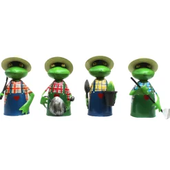 Zaunhocker Frosch Gärtner mit Stab, Metallfrosch in Gärtnerschürze und Sonnenhut, 21cm