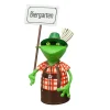Zaunhocker Frosch Landhaus, Metallfrosch in Lederhose mit Schild Biergarten, 20cm