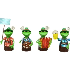 Zaunhocker Frosch Landhaus, Metallfrosch in Lederhose mit Bierkrug, 20cm