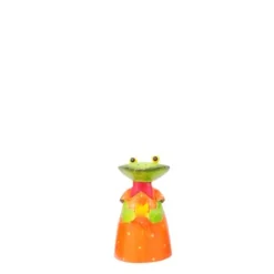 Zaunhocker Frosch mit Krone, Metallfrosch oranges Kleid und Krone, 18cm