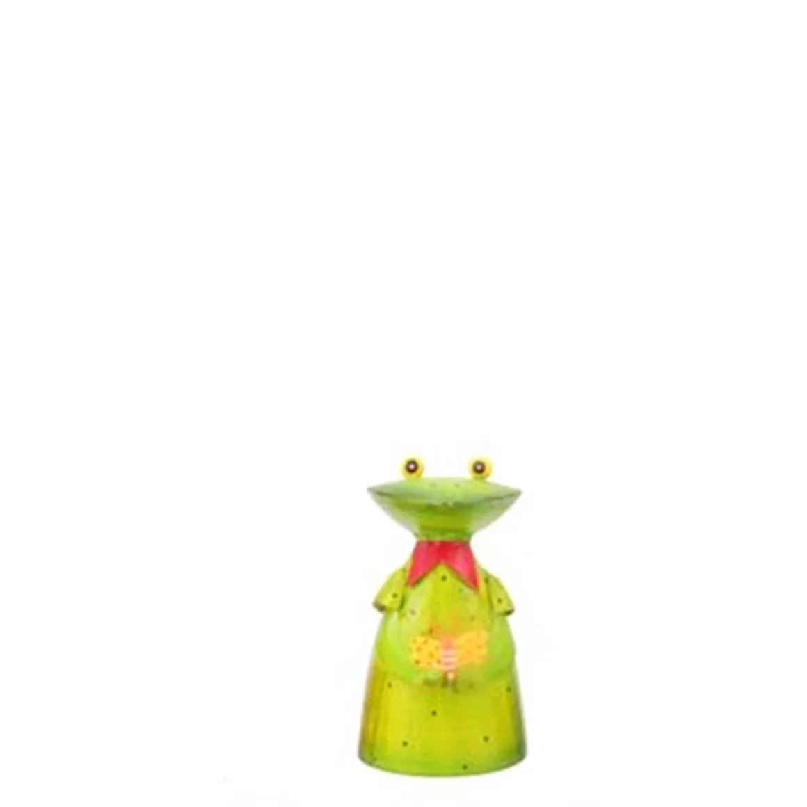 Zaunhocker Frosch mit Schmetterling, Metallfrosch grünes Kleid und Schmetterling, 18cm