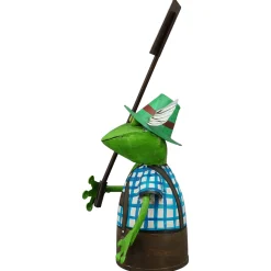 Zaunhocker Frosch Tracht, Metallfrosch in Lederhose mit Schild Welcome to our Beer Garden, 30cm